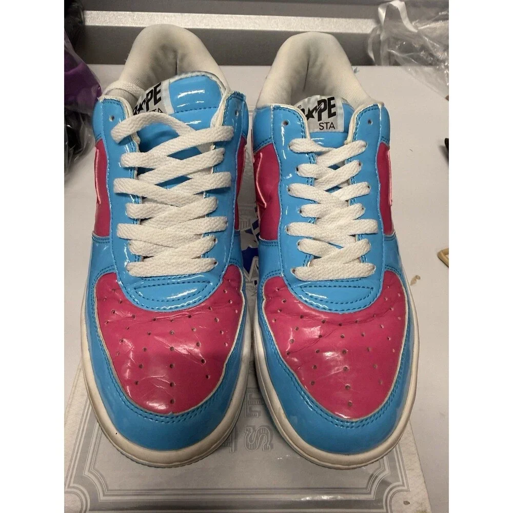 A Bathing Ape Bapesta FS 001 BAPE Patent Leather  Blue Pink Elephant Size 9.5